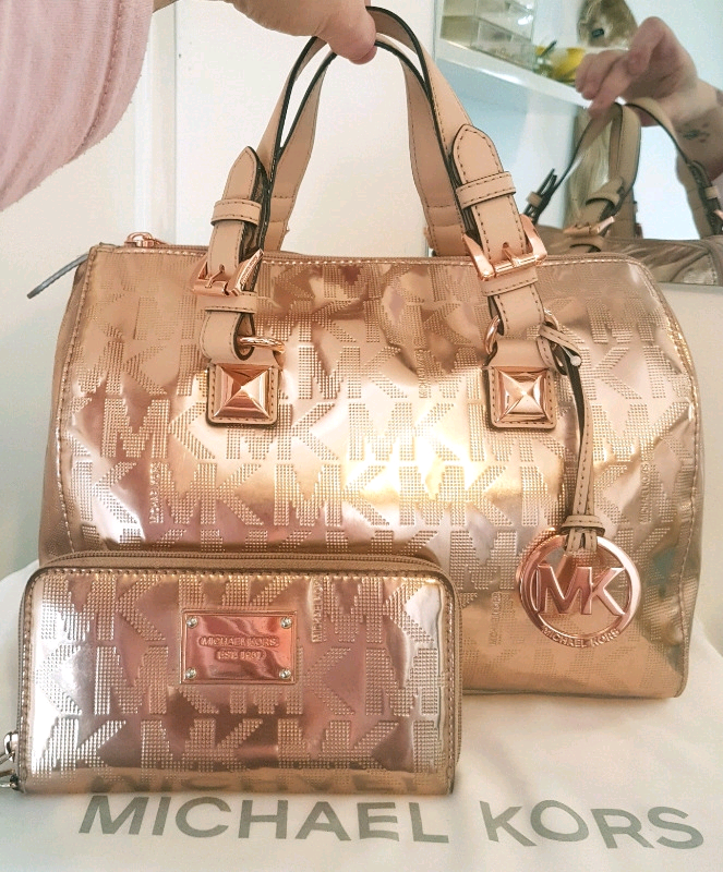 michael kors grayson monogram medium satchel rose gold